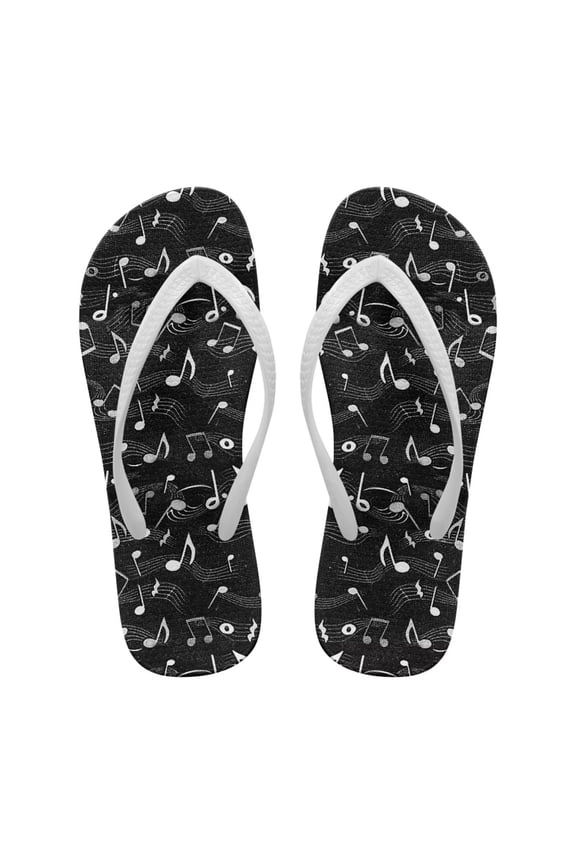 Womens Summer Flip Flops Lightweight Non Slip Bath Sandals Music Notes House Slippers Comfortable Breathable Yoga Mat Thong Sandals for Teens Girls White Size 9
