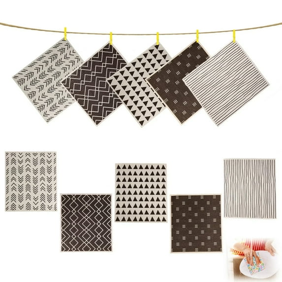 Wisolt Dish Rags for Kitchen,5-Pack Reusable Dish Cloths for Washing Dishes,Sponge Cleaning Dish Cloths-Black and White