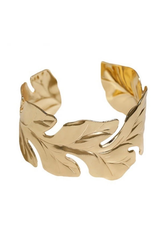 Gold Leaf Bracelet, Chunky Style for Women, Luxury Showpiece Fashion Jewelry
