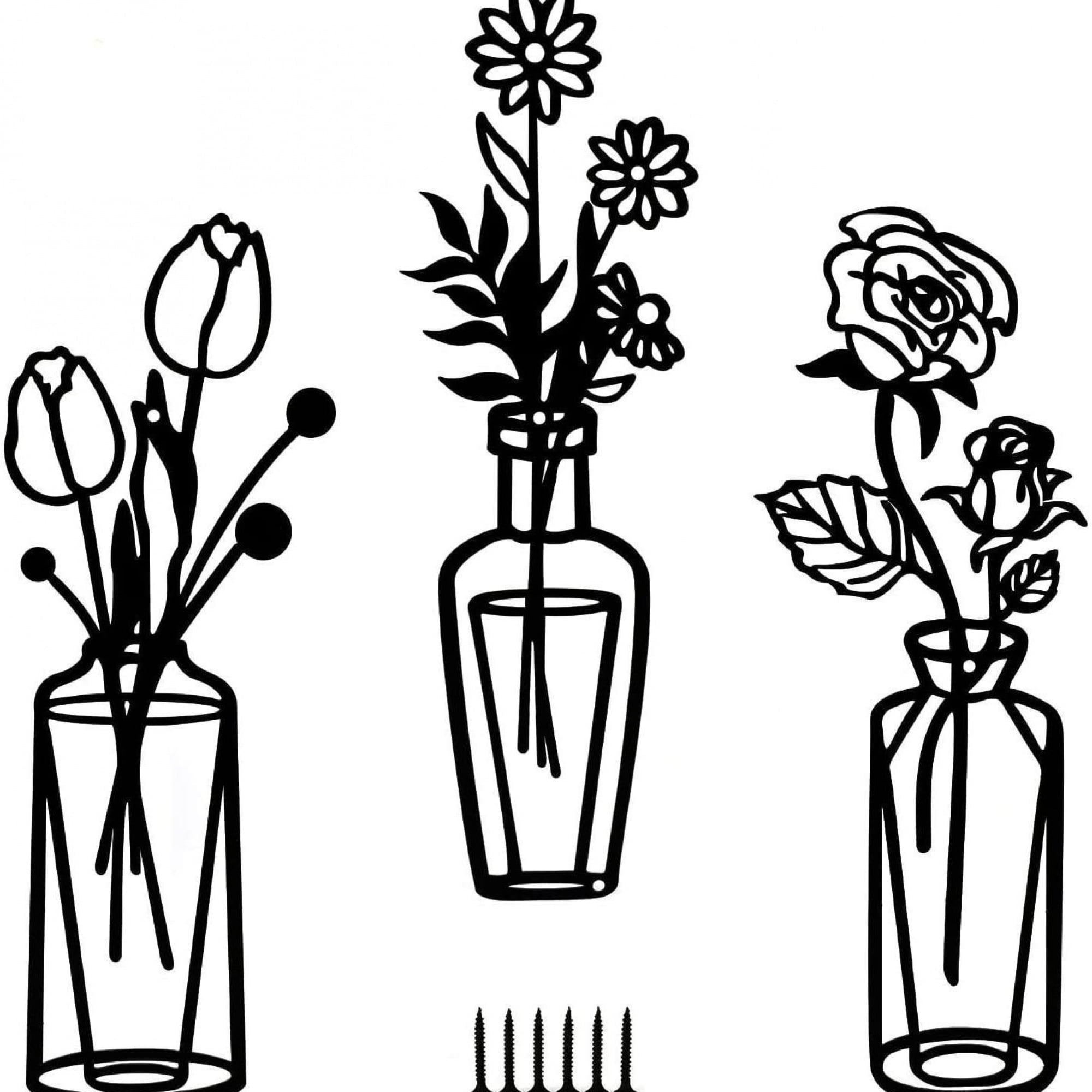 Wisolt Metal Wall Art Set, Line Art with Vase, for Living Room ...