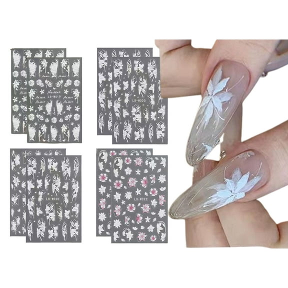 Wisolt Nail Art Stickers Set (8pcs), Floral Pattern, for Women's Nails & French Nails