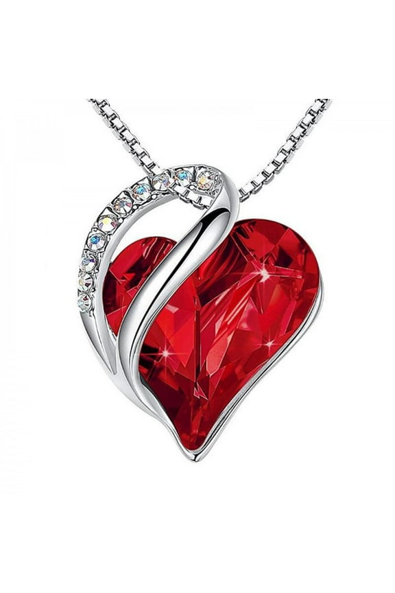 Red Heart-shaped Geometric Birthstone Necklace for Women - Crystal, Fashionable, Ideal for Gifting.