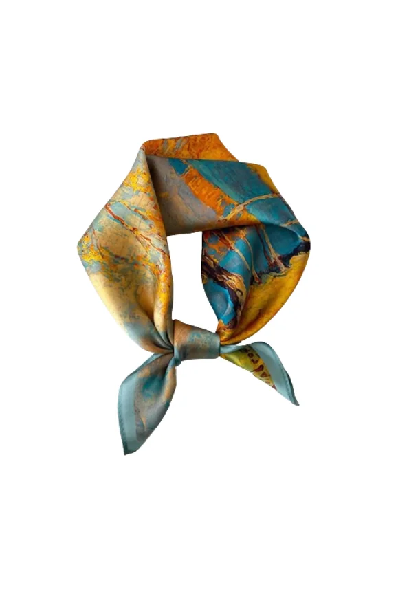 Silk Scarf for Women,Fashion Lightweight Head Purse Scarf,21"x21"- Large Square Scarves,100% Mulberry Silk Neck Scarf,Gifts for Women-Yellow