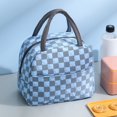 thumbnail image 1 of Wisolt Women's Lunch Bag,Stain Resistant,Reusable,Nylon,Blue Checkered (9 x 5.5 x 7.7 inch), 1 of 6