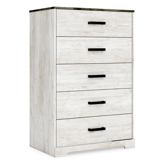 Wisp 46 Inch Tall Dresser Chest, 5 Drawers, Rustic Smooth White Finish