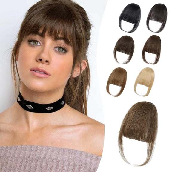Wispy Bangs Hair Clip, 100% Human Hair Clip In Dark Brown Bangs for Women, Soft Layered Fake Bangs with Feathered Fringe, Easy Clip-On Design for Daily Wear & Halloween