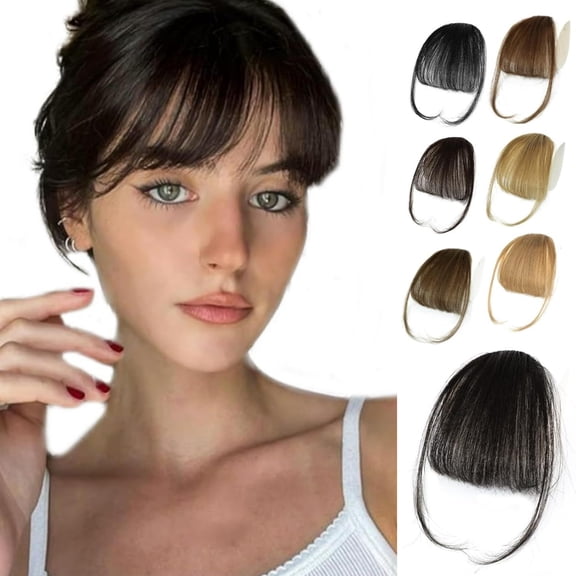 Wispy Bangs Hair Clip, Human Hair Clip In Dark Brown Bangs for Women, Soft Layered Fake Bangs with Feathered Fringe, Easy Clip-On Design for Daily Wear & Halloween