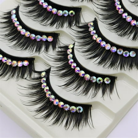 Wispy Eyelashes Reusable Thick False Lashes with Rhinestones Lightweight Natural
