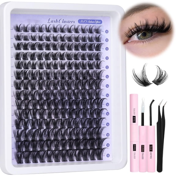 Wispy Individual Cluster Lashes Kit 168pcs Mixed Length 1018mm Invisible Band Eyelash Clusters, Waterproof Adhesive & Tweezers Included, Soft Lightweight False Lashes for Natural Volume Makeup