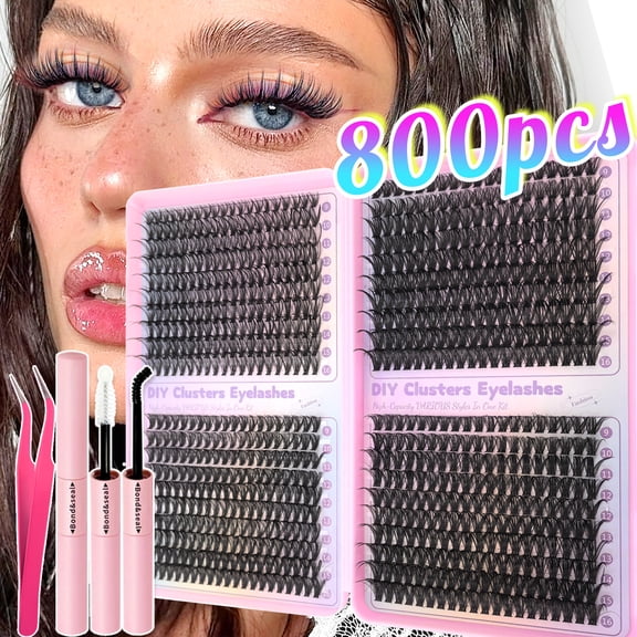Wispy Lash Clusters Eyelash Extensions Thin Band Soft Comfortable 9-18mm Multi-Length DIY Set For Daily, Bridal, Salon 800PCS