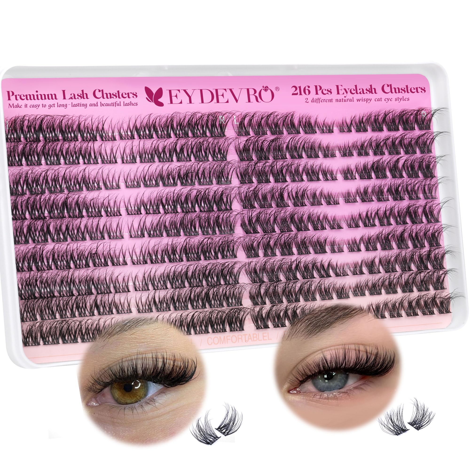 EYDEVRO Wimpern-Cluster – 192 Stück, 9–18 Mm, CD-Curl, Wiederverwendbar, Für Natürlichen Look