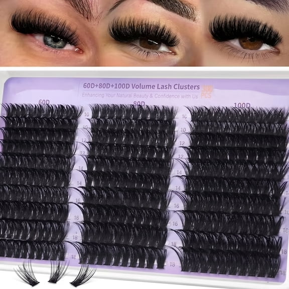 Volume Lash Clusters 60D80D100D Eyelash Clusters Full Thick Cluster Eyelash Extensions D Curvature 10-18mm Individual Lashes Mega Volume Cluster Lashes DIY Lash Extensions at Home