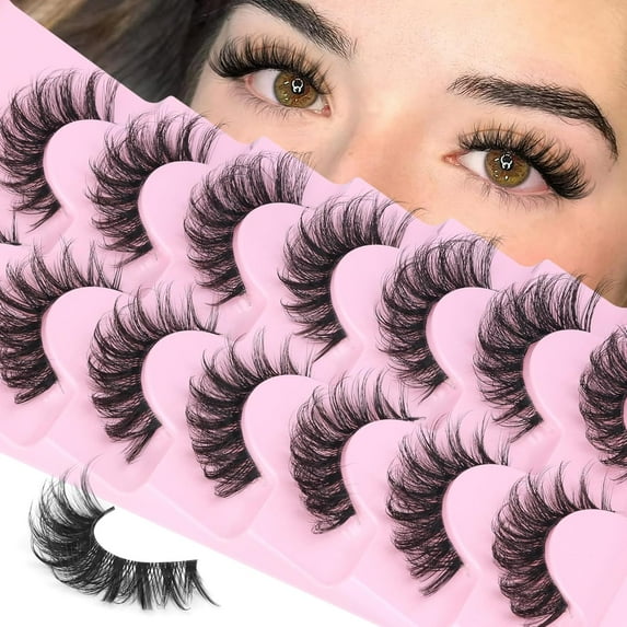 Wispy Lashes False Eyelashes Clear Band Cat Eye Lashes Natural Look 15MM Fake Eyelashes Pack Pestañas Postizas Naturales Wispy D Curvature Lashes, 7 Pairs