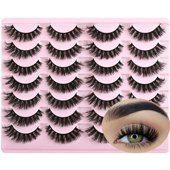 Wispy Mink Lashes Fluffy False Eyelashes 14 Pairs Fake Eyelashes Natural Look Short Natural Lashes Cat Eye Lash Wispy Volume Eyelash Faux Mink Strip Lashes Pack for Daily Makeup (6-13 mm)