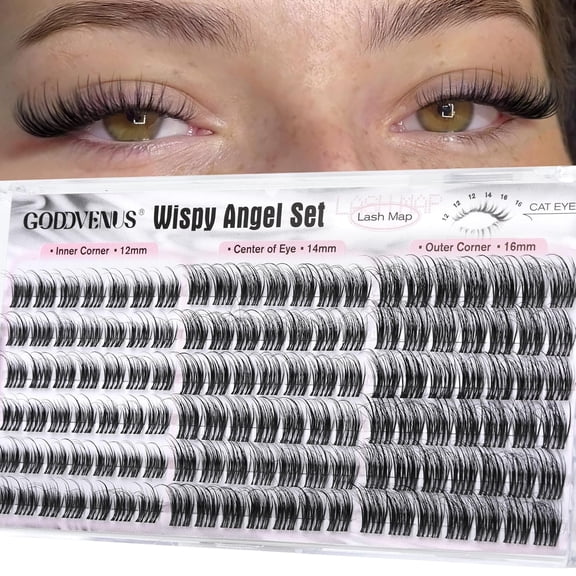 Wispy Natural Lash Clusters 12-14-16mm CC Curl DIY Cluster Eyelash Extensions for Clean Makeup, Individual False Eyelashes Cat Eye Lash Clusters