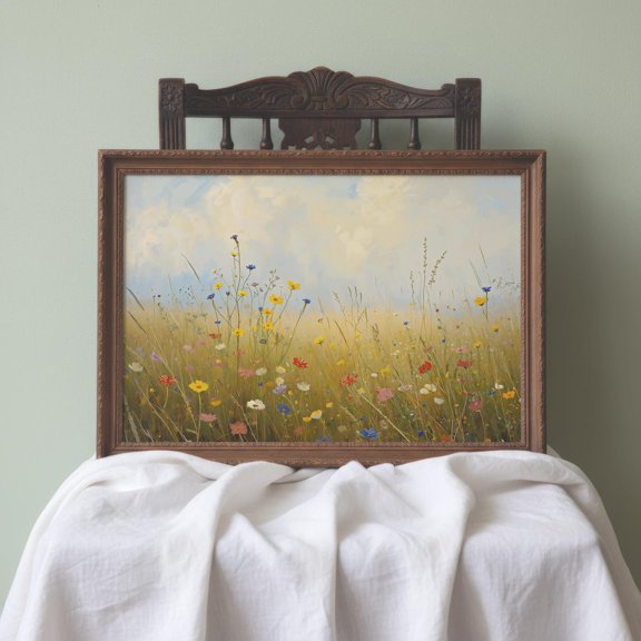 Wispy Wildflower Field Wall Art, Meadow Landscape Poster, Cottagecore Spring Floral Poster Unframed Paper Print