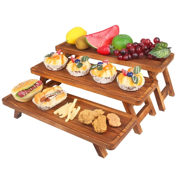 Wisreach 3 Tier Wooden Serving Tray Stand, Foldable Tiered Dessert Display Set for Party, Wedding, Birthday, Christmas, Rustic Charcuterie Boards Table Decor Y101