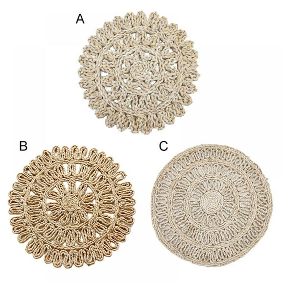 Wisremt 38cm Natural Round Straw Woven Placemat, Corn Husk Flower Mat, Heat Insulation Non-Slip Placemat