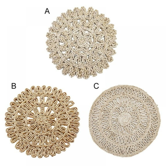 Wisremt 38cm Natural Round Straw Woven Placemat, Corn Husk Flower Mat, Heat Insulation Non-Slip Placemat