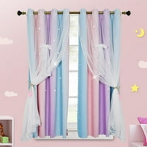 Wisremt Curtains for Girls Bedroom Kids Curtain Baby Nursery Hollow-Out Star Window Curtain 63 inches Length Room Darkening Grommet 2 Layers,1 Panel (Pink Purple Green, W34 X L63)