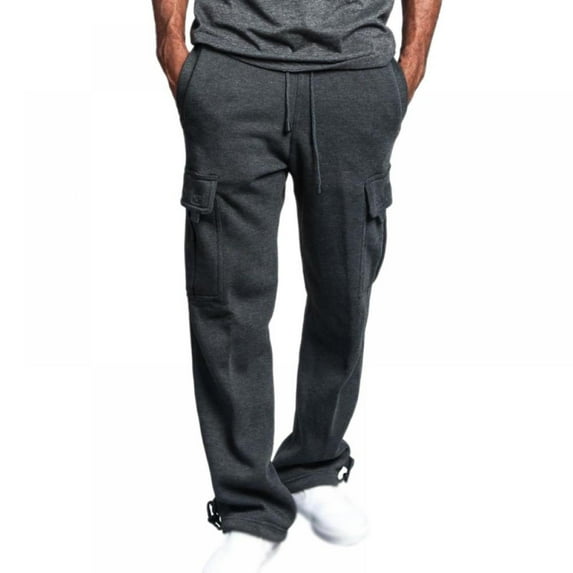 Wisremt Men Straight Leg Jogger Heavy Weight Fleece Cargo Pocket Sweat Pants