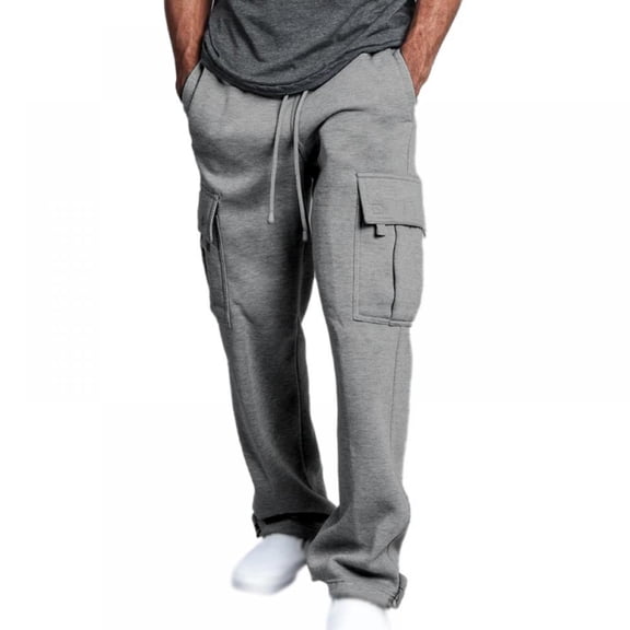 Wisremt Men Straight Leg Jogger Heavy Weight Fleece Cargo Pocket Sweat Pants