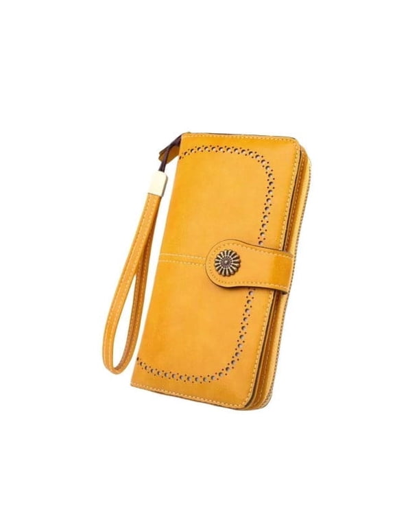 Wisremt PU Leather RFID Blocking Women's Continental Wallet with Zipper Pocket, Yellow