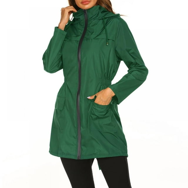 Wisremt Raincoat Women Waterproof Long Hooded Trench Coats Lined Windbreaker Travel Jacket S-XXL