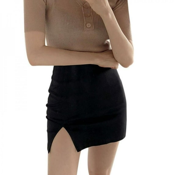 Wisremt SummerBodycon Skirt Sweet Fashion Side Split High Waist Skirt Women New Slim Mini Skirts Bottom Black M