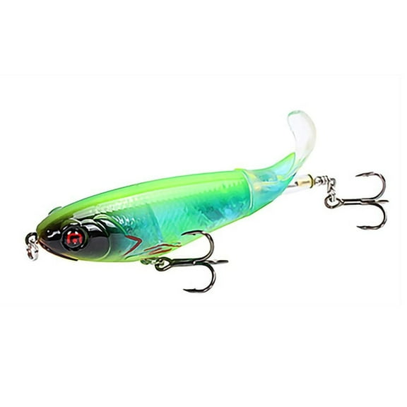 Wisremt Whopper Popper Topwater Fishing Lures for Bass with Soft Rotating Tail, 3-Count
