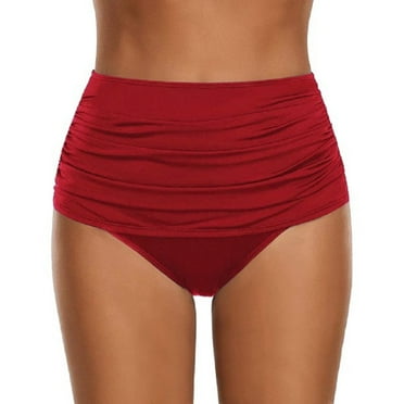 Wisremt Women's High Waist Ruched Bikini Bottom Solid Pleated Swimming Briefs Shorts