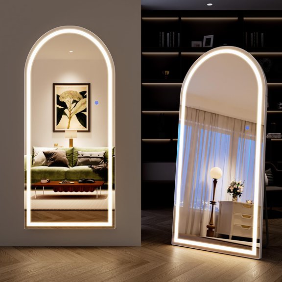 Wissmiles 76" x 34" Arched Full Length Mirror with Lights for Bedroom| Shatterproof Tempered Glass, HD Distortion-Free Mirror, Durable LEDs, 3 Colors, Dimmable, Freestanding, Hanging, Lean-to-Wall