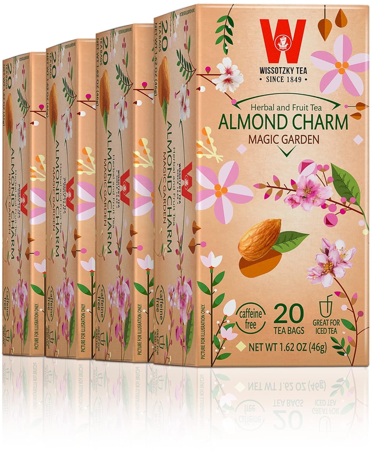 Wissotzky Almond Charm Tea Bags, Fruity Herbal Flavor, 4 Pack, 20