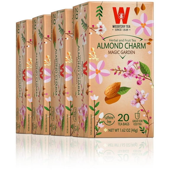 Wissotzky Almond Charm Tea Bags (4 Pack - 20 bags each) Caffeine Free, Infused With Premium Fruit & Herbal Tea Leaves “AKA Chemdat Hashaked”
