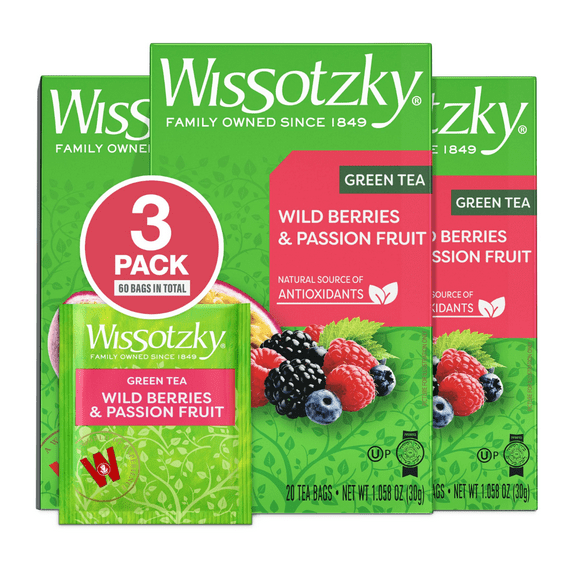 Wissotzky Tea Kosher Green Tea with Wildberries & Passionfruit - Passover - 20 Tea Bags