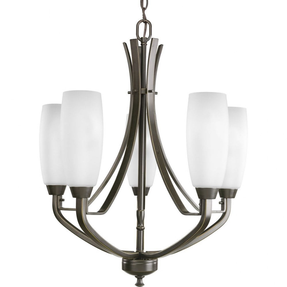 Progress Lighting Replay 5-Light Chandelier - Brushed Nickel, Etched Glass, 21" Diameter For Dining Room & Foyer