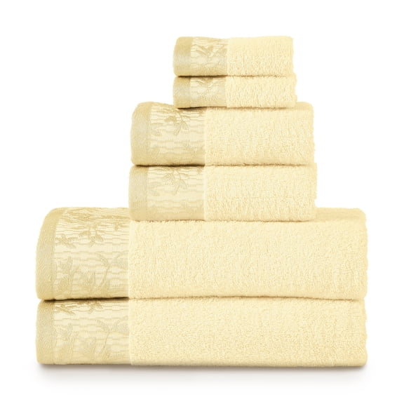 Wisteria 100% Combed Cotton Embroidered 6-Piece Towel Set Ivory