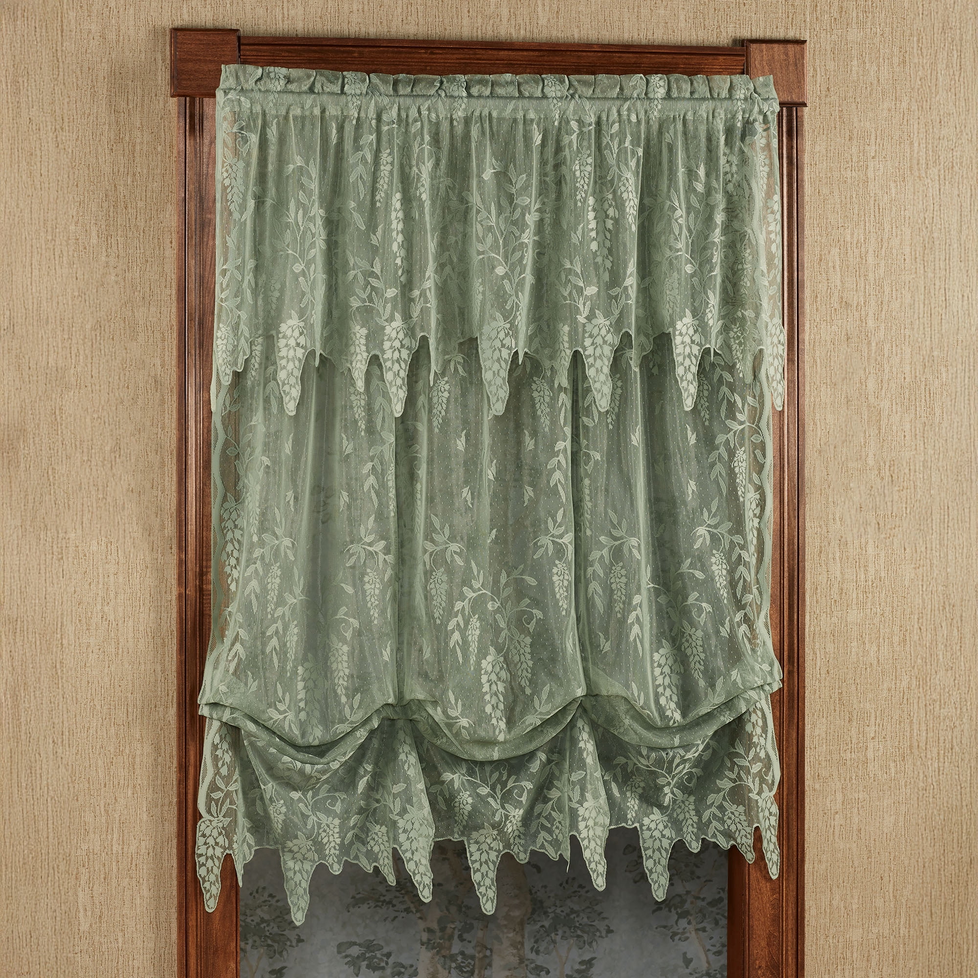 Window Shade Insert Wisteria Arbor Green Sheer Lace Window Treatment; Balloon Shade and ...