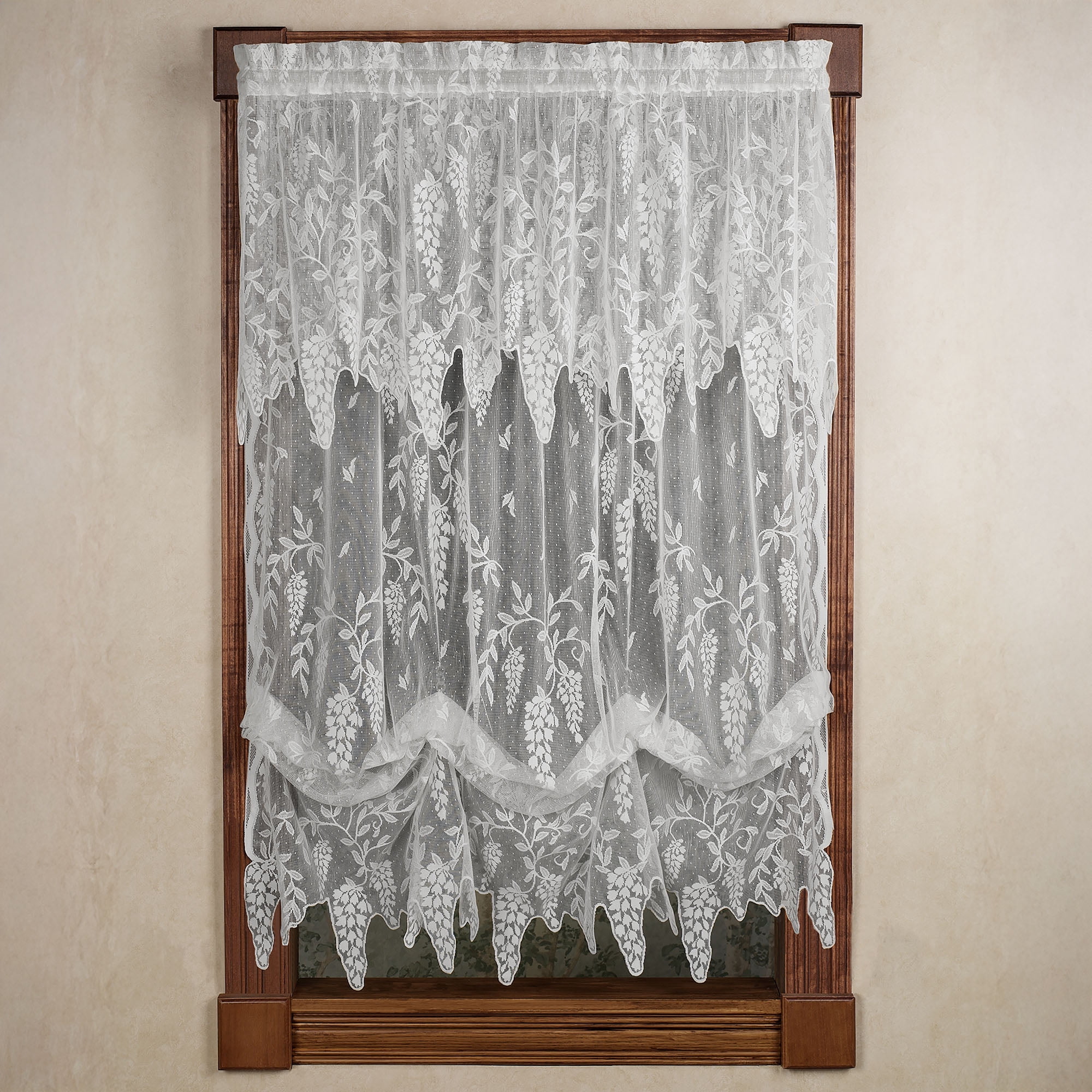 Window Shade Insert Wisteria Arbor White Sheer Lace Window Treatment; Balloon Shade and ...