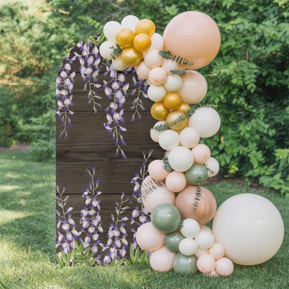 Wisteria Arch Backdrop Cover 4 FT, Spring Watercolor Light Purple Floral Brown Wood Grain Wedding Arch Cover Stretchy Backdrop Stands Covers for Birthday Party Ceremony Banquet Decor