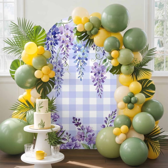 Wisteria Arch Backdrop Cover, 5FT, Spring Watercolor Light Purple Floral Purple Plaid Spandex Arch Covers Double-Sided Backdrop for Wedding Birthday Party Photo Background Decoration