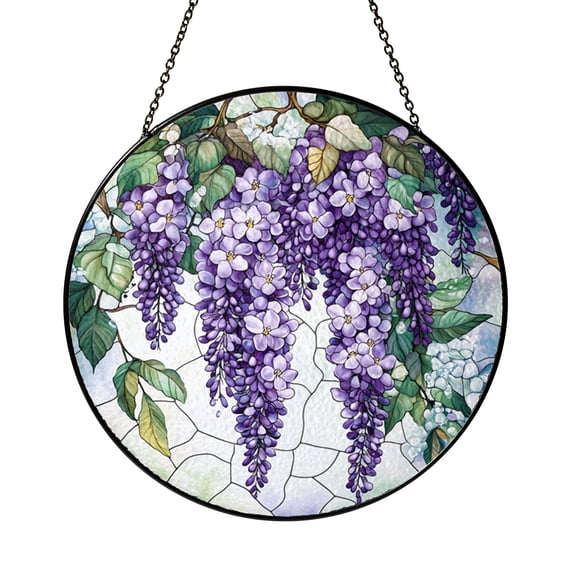 Wisteria Branch Glass Suncatcher Window Hanging, Spring Floral Botanical Window Decor