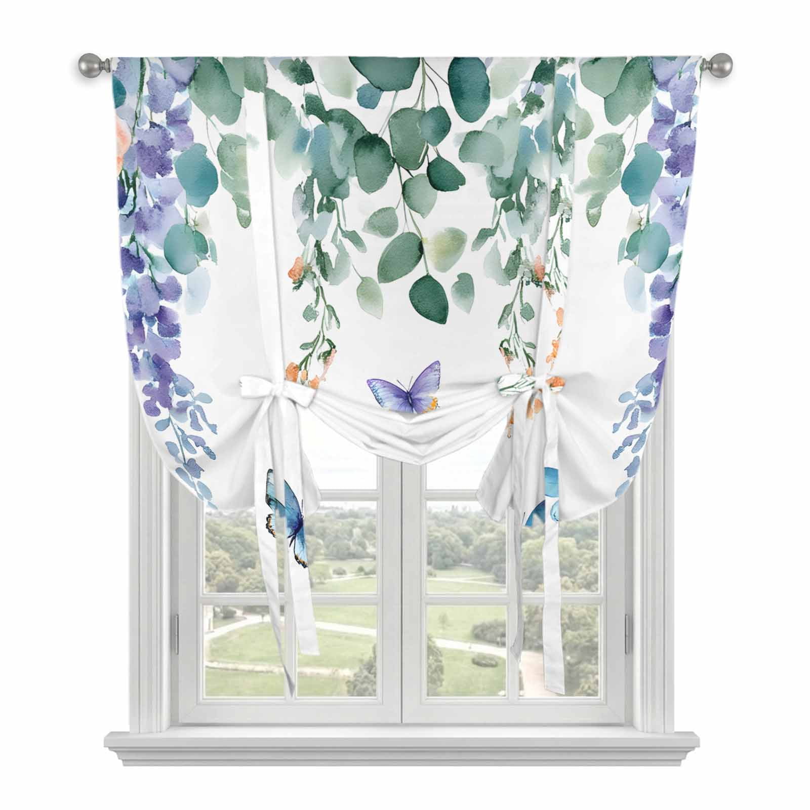 Wisteria Butterfly Tie Up Curtain 63 Inches Long, Farmhouse Eucalyptus ...