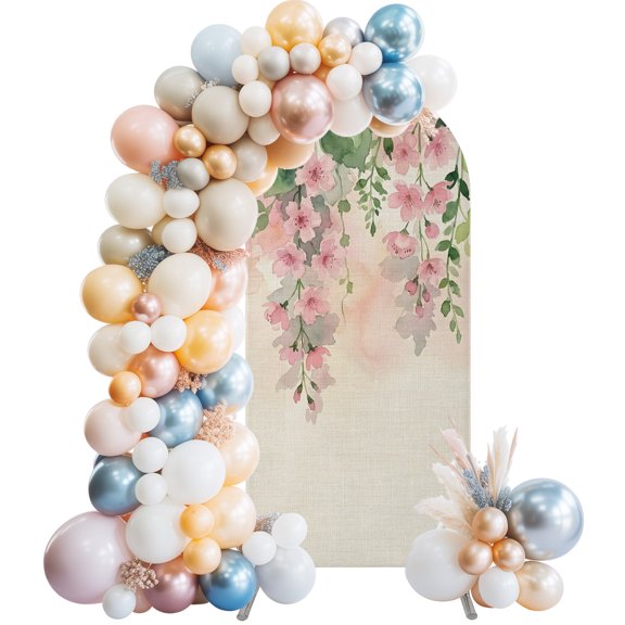 Wisteria Floral Wedding Arch Backdrop Cover 4FT ,Spandex Fitted Pink Linen Backdrop Wedding Arch Covers Round Top Chiara Arches Backdrop Stand Cover for Birthday Party Ceremony Banquet