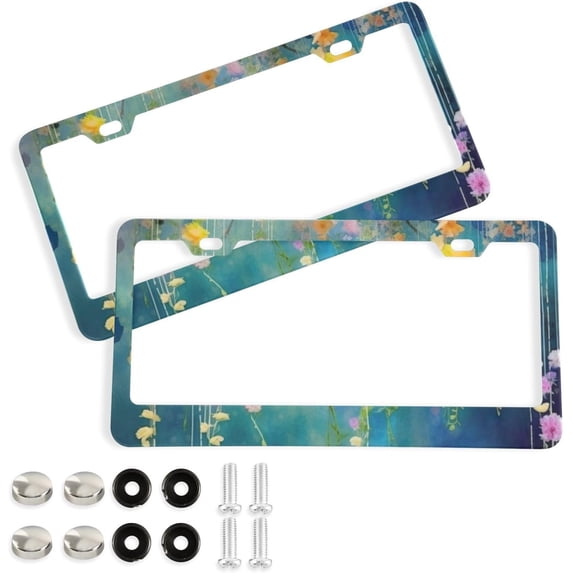 Wisteria Flower Blurred Painting License Plate Frames - Universal Aluminum License Plate Covers with Screws, 2 Pack Holder Car Accessories for Front and Rear Plates Home Decor