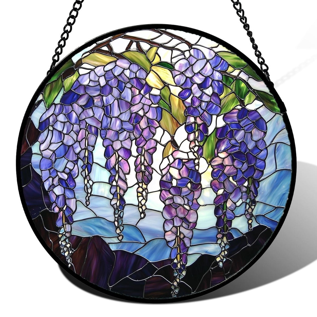 Window Flower Glass Wisteria Flower Stained Glass Window Hanging for Door Home Decor ...