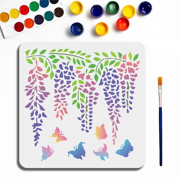 Wisteria Flower Stencil 11.811.8inch Butterfly Flower Template Butterfly Insects Reusable Branch Leaf Plastic Stencil