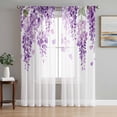 thumbnail image 1 of Wisteria Flowers Semi Sheer Curtains 63 Inch Length 2 Panels Set, Purple Floral Warercolor Summer Sheer Kitchen Curtain Privacy Voile Window Curtain for Living Room Bedroom Rod Pocket Drapes, 1 of 7