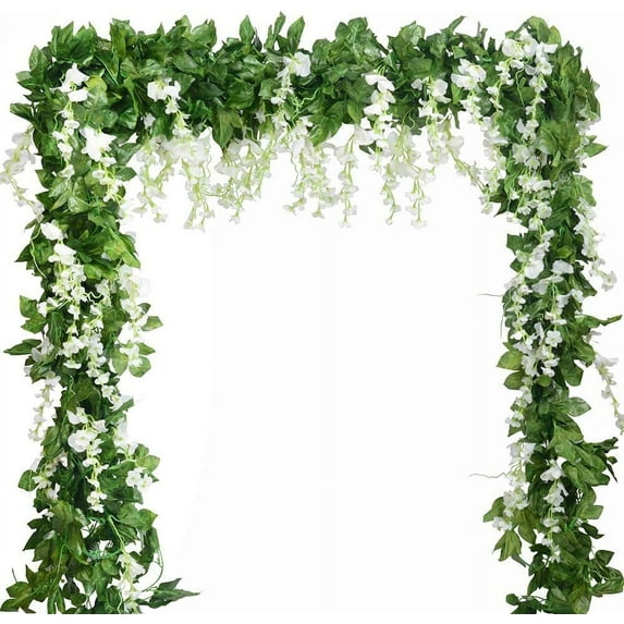 Wisteria Garland Artificial Wisteria Vine 5pcs 7.2ft/Piece Wisteria Artificial Flowers Garland Fake Wisteria Garland Greenery for Wedding Arches Decor (White)