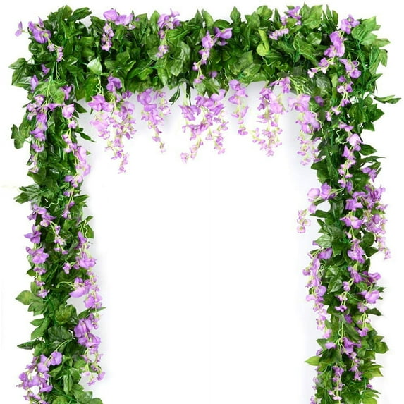 Wisteria Garland Artificial Wisteria Vine 5pcs 7.2ft/Piece Wisteria Artificial Flowers Garland Fake Wisteria Garland Greenery for Wedding Arches Decor (White)